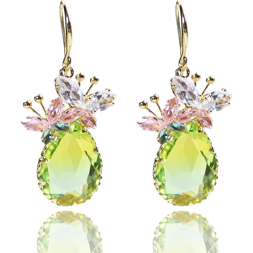 Crystal Butterfly Dangle Earrings Green CZ Teen Women Jewelry Gift
